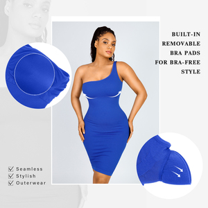 Venta al por mayor Sexy elegante Casual integrado al aire libre de las mujeres sin costuras ecológico de un hombro Shaper Bodycon fábrica de vestidos - Product Image 3