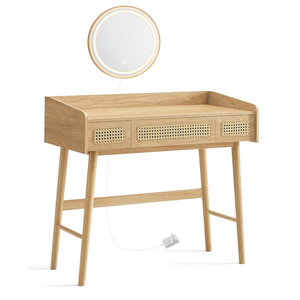 Dressing Table with Mirror Lighting Cosmetic Table 3 Rattan <strong>Drawers</strong> Touch Control 3 Light <strong>Colours</strong> - Product Image 1