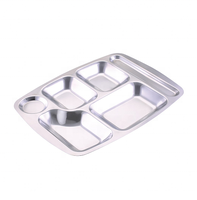 304 Acier Inoxydable 5/6 Sections Compartiment Rectangulaire Divisé Dîner Déjeuner Assiette Plateau Alimentaire Plateau Plat De Service