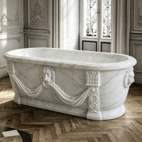Baignoire en marbre moderne faite à la main avec sculpture de tête de lion, baignoire de luxe blanche de grande taille pour villa