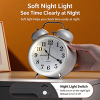 Jam Alarm Neon Cantik Model Eropa dengan Lampu Malam, Desain Kreatif Lonceng Ganda, Cocok untuk Pelajar