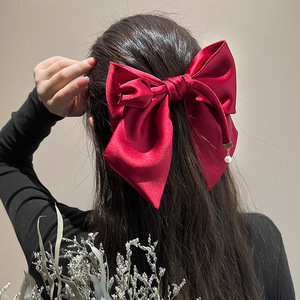 Fermaglio <span class=keywords><strong>per</strong></span> <span class=keywords><strong>capelli</strong></span> con fiocco e perle, il più venduto, in raso rosso di alta qualità, <span class=keywords><strong>accessori</strong></span> <span class=keywords><strong>per</strong></span> <span class=keywords><strong>capelli</strong></span> in stile giapponese e coreano <span class=keywords><strong>per</strong></span> donna - Product Image 3