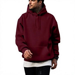 Sweat-shirt à capuche bordeaux pour homme, coupe oversize, en molleton, décontracté, couleur unie, tricoté, avec poches - Product Image 1