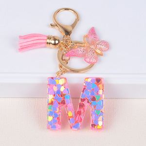 Llavero de resina con letras, colgante de mariposa y confeti de corazón colorido, borla rosa, adorno para bolso, regalo - Product Image 5