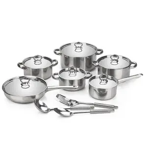 China High quality 410 Stainless Steel Cookware Good Kitchen Pots And Pan Set 15pcs Cookware Set