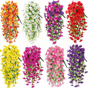 Vignes artificielles d'eucalyptus et de glycine H357, à suspendre au mur, fleurs en forme de trompette, décoration extérieure pour la maison, protection solaire - Product Image 1