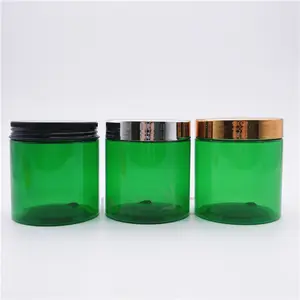 Plastic Cosmetic Container Plastic Green Cosmetic Facial Slime Containers 8oz Wholesale With Golden Lid