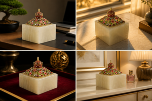 Caixa de Brincos de Cristal Redonda com Puxador de Diamante, Base Amarela e Verde, Pote de Vidro K9 para Armazenamento de Joias, Presente de Casamento - Product Image 5