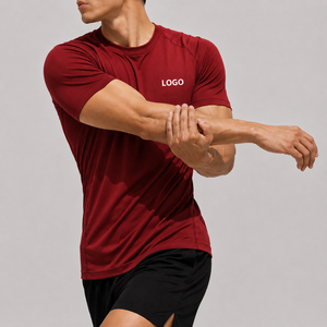 T-shirt pour homme, noir, manches courtes, col rond, coupe classique, respirant, tricoté, en spandex/polyester, design uni - Product Image 3