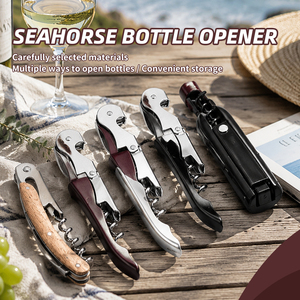 Ouvre-bouteille à vin en acier inoxydable, tire-bouchon portable à double charnière, ouvre-bouteille à vin rouge Seahorse pour la cuisine et le bar - Product Image 2