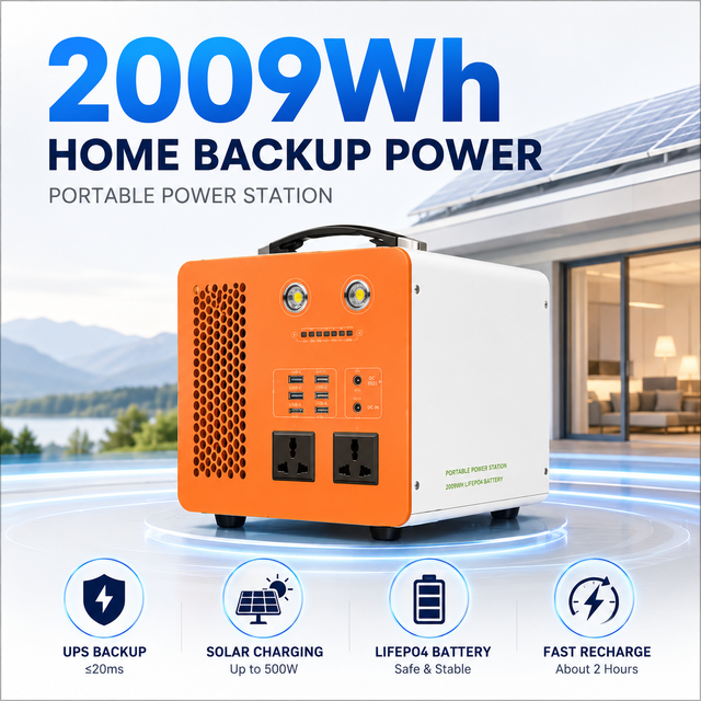 2009Wh Portable Power Station 1000W Home Backup Power Supply UPS Solar Generator 6000+ Cycle LiFePO4 Battery
