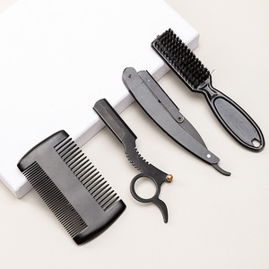 Wanmei Beard Care 4-Piece <b>Set</b> Folding <b>Razor</b> Ring Holder Brush Comb Storage Bag Black Plastic Shaving Kit - Product Image 3