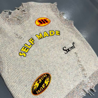 Fabricant sur mesure de pulls en maille de haute qualité, respirants, avec des patchs brodés usés, design de débardeur