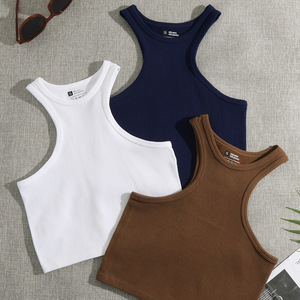 T-shirt court de sport pour femme en nylon, à col montant, anti-transpiration, sans traces, séchage rapide, style I-beam, tendance - Product Image 4