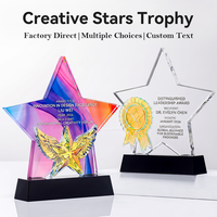 Trophée étoile en cristal coloré, design métallique créatif, base noire, récompense annuelle pour les employés - Meilleures ventes