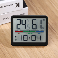 Horloge numérique de température et d'humidité à grand écran LCD avec indicateur de confort (DRY COMFORT WET), design minimaliste et affichage précis de l'heure