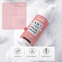 Mousse nettoyante visage 4-en-1 hydratante anti-rides à l'acide hyaluronique et à la vitamine E, certifiée MSDS, 60 ml, avec logo de marque privée