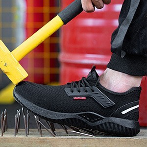 Flyknit Safety Shoes Men Steel Toe Anti Impact Puncture Resistant Breathable Low Top Lace Up Rubber Sole Black - Product Image 4