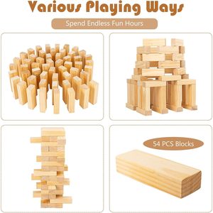 Jouet en bois de culbutage 54 pièces jeu d'empilage de blocs en bois de pin sac de transport, dés attachés, bord incurvé, jeu de tour de cour convient - Product Image 2