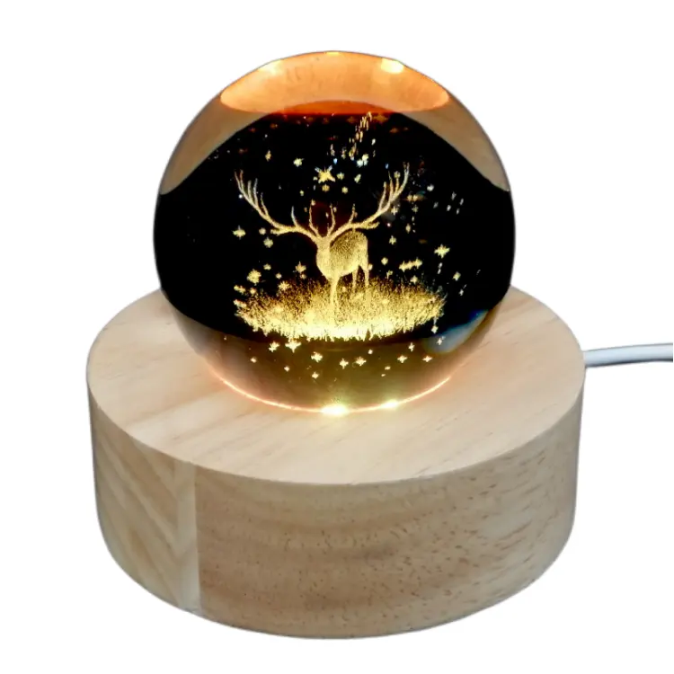 Base in legno touch lampada da scrivania in cristallo per interni luminoso cervo sfera di cristallo luce notturna regalo di compleanno scrivania camera da letto