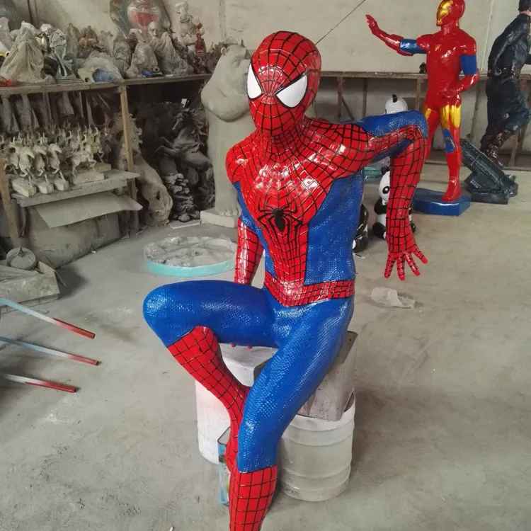 Outdoor New Style Life Size Theme Park Decorative Resin Art Gift Super Man Cartoon Sculpture Fiberglass Spiderman Statue