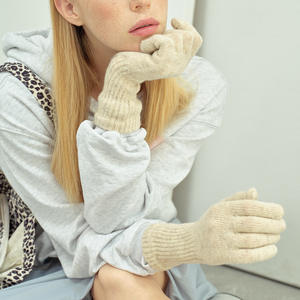 Guantes de Invierno Casuales para Mujer, Estilo Jacquard, Largos, Suaves, Cálidos, Transpirables, de Algodón/Spandex, Color Sólido Coreano, Tejidos a Mano - Product Image 3