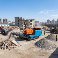 Concasseur à mâchoires mobile sur chenilles UJC704 avec moteur AC, engrenage et PLC, capacité de 30-50t/h pour le recyclage des déchets de construction en béton