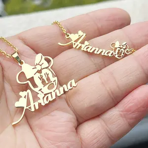 Qiuhan OEM Cute Kids Customized Cartoon Character Name Necklace Jewelry Set