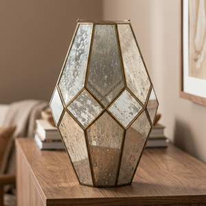 Diamond Shape Mercury Glass <b>Lantern</b> With <b>Gold</b> Frame For Home Decoration - Product Image 2