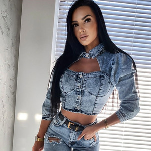 High <strong>Street</strong> Washed <strong>Old</strong> Women Button Fly square Chinese Factory Directly Supply Neck Hot Girls Short Jeans Tops - Product Image 6