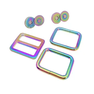 Wholesale Best Rainbow Bag Making Hardware Kit With Rectangle Ring Slider Magnetic Button For Purse Handbag Sewing