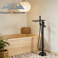 Robinet de baignoire autoportant noir Wayon avec bec cascade et mitigeur de douche à fixation au sol
