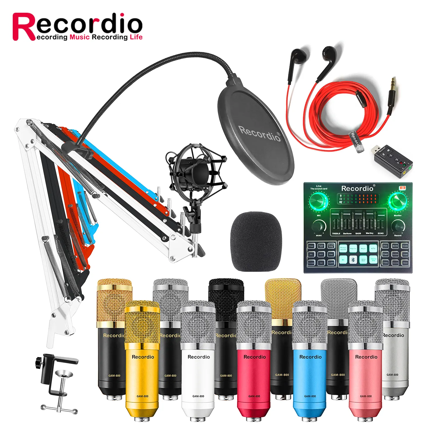 BM800 Professional Condenser Microphone V8 Sound Card set for webcast live recording