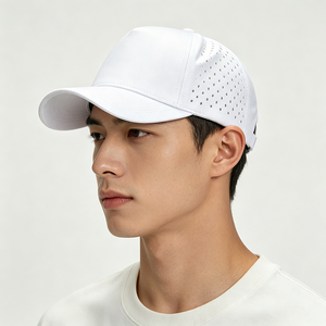 Gorra de Béisbol de 5 Paneles Perforada con Corte Láser, Secado Rápido, Transpirable, Visera Curva, Deportiva, para Correr, Blanca, Ligera, Unisex - Product Image 1