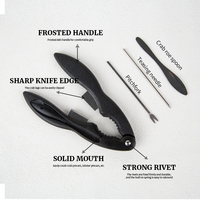 Ensemble professionnel de 4 outils pour fruits de mer avec manche en ABS, comprenant un casse-crabe en acier inoxydable, une fourchette à crabe, une cuillère à fruits de mer et une aiguille.