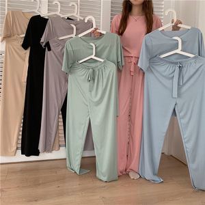 Completo da Donna Estivo Due Pezzi Nuovo 2026 in <span class=keywords><strong>Cotone</strong></span> Tinta Unita Casual: T-shirt e Pantaloni <span class=keywords><strong>Lunghi</strong></span> - Vendita all'Ingrosso per Boutique - Product Image 1