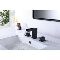 Keran Wastafel Air Terjun Modern Matte Black, Kuningan Solid, Satu Lubang, Mixer Tap Kamar Mandi, Katup Keramik Panas Dingin