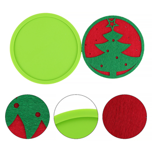Modern 10 cm Colour Christmas Round Felt <b>Coaster</b> with Holder Non-Slip Heat-Resistant Durable Customizable Sustainable Design - Product Image 2