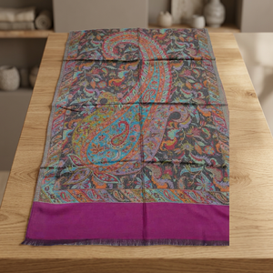 Heritage 100% Fine <b>Wool</b> Jamavar Jacquard Shawl Soft Handwoven Winter <b>Wrap</b> with Elegant Traditional Leaf Design - Product Image 3