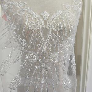 Paillettes di perline per unghie tridimensionali di lusso bianco, toppe di fiori in pizzo, abiti da sposa, materiali decorativi - Product Image 2