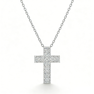 CUSTOM SILVER 10K/14K/18K GOLD PLATED LAB GROWN CVD DIAMOND CLASSIC ENGAGEMENT GIFT SWEATER <b>CHAIN</b> NECKLACE <b>CROSS</b> PENDANT - Product Image 2