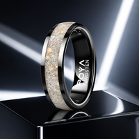8mm Schwarzer Wolframcarbid-Ring mit Weißer Staub-Einlage Polierte Kanten Komfortabler Sitz Herren Ehering Verlobungs- und Jubiläumsring