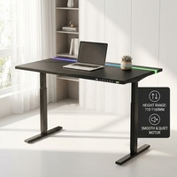 Bureau électrique réglable en hauteur AOR avec bande LED intégrée, surface en acier inoxydable, design moderne, extensible, pour usage commercial et bureautique