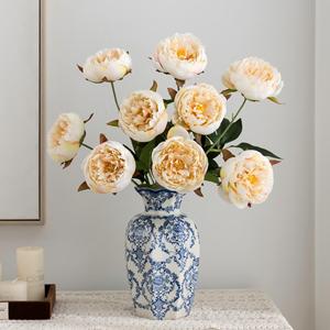 Fleurs de pivoine artificielles Meng Jie, couleur champagne, polyester, décorations murales pour mariage, décoration de table à domicile - Product Image 1