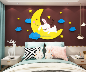 Home Decor Removable Cartoon Rabbit Moon with <strong>Cloud</strong> Nursery Acrylic <strong>Wall</strong> <strong>Sticker</strong> - Product Image 3