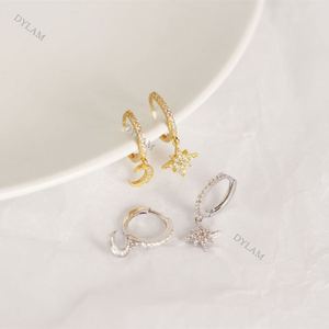 Pendientes de Plata de Ley 925 Dylam Tiny Anise Star and Moon Joyeria, Aros Colgantes - Product Image 5