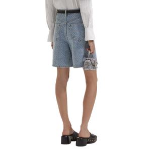 Shorts en jean décontractés pour femmes, style vintage, délavage clair, streetwear, coupe droite ample, avec strass, vente en gros - Product Image 5