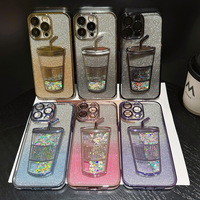 Gradient Glitter Bling TPU Case Électrolytique Anti-goutte Lait Thé Tasse Téléphone Cas avec Lentille Protection pour iphones 16 15 pro max