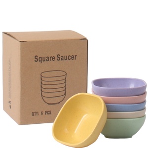 Assiette carrée moderne en plastique de 4 pouces pour assaisonnements, 6 boîtes, en paille de blé, pour sauces de fondue, barbecue, fête, sauce soja et vinaigre - Product Image 6