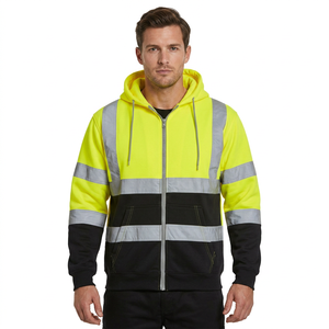 Sudadera de Seguridad de Alta Visibilidad para Hombre, Chaqueta Reflectante Amarilla y Negra con Cremallera, Ropa de Trabajo de Otoño con Capucha y Rayas - Product Image 1